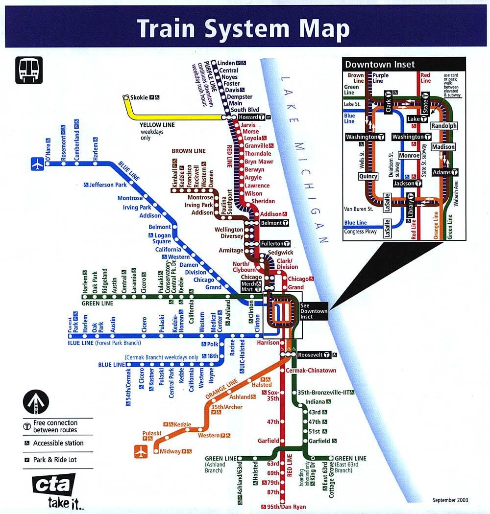 Metro Çikaqo xətlərinin xəritə